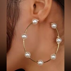 Faux pearl fashion Circle hoops earrings